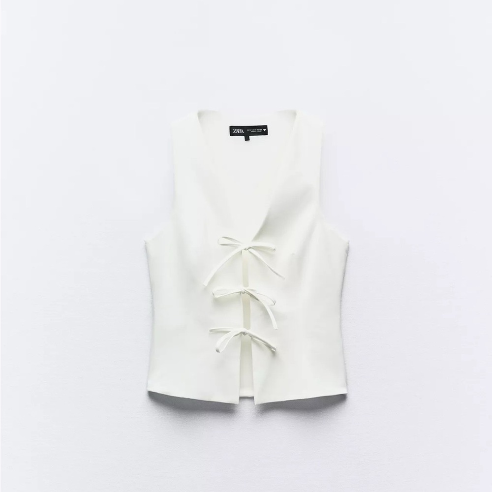 Zara Ivory Sleeveless Top with Tie Accents
